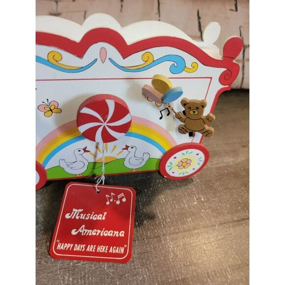 Musical Americana happy days are here again wooden music box teddy bear goose - Picture 3 of 6